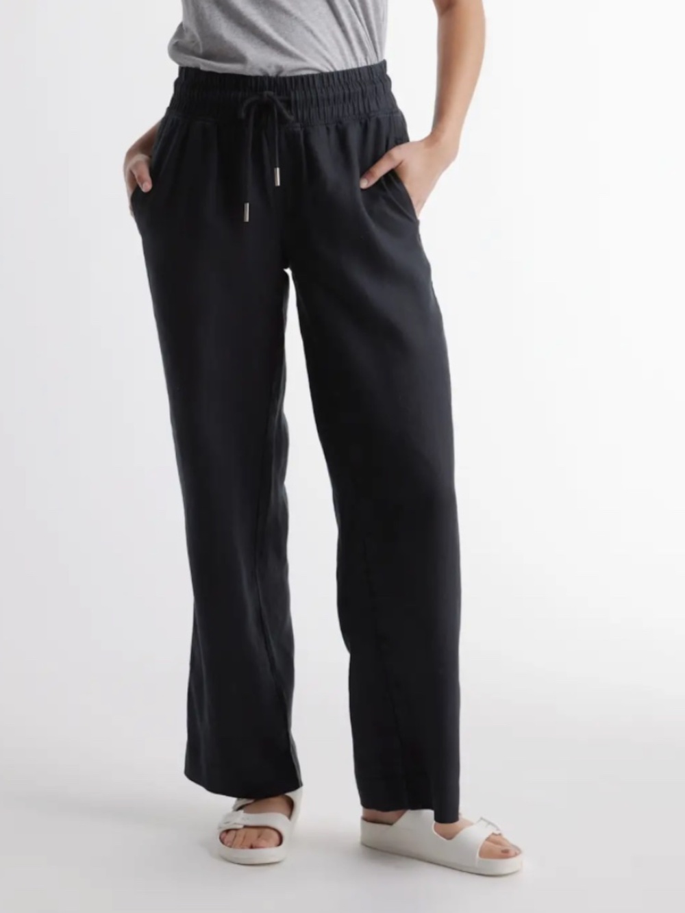 Quince European Linen Wide Leg Pants Medium Black